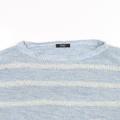 Close-up detail of F&F women’s blue striped jumper, size UK 10