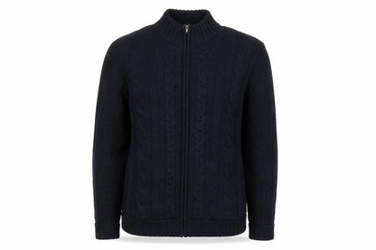 Front view of Atlantic Bay men’s blue knit jacket, size M