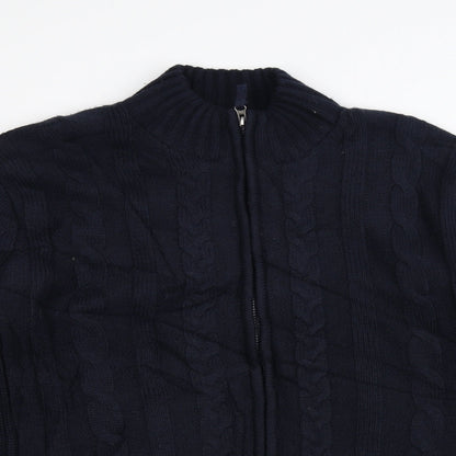 Close-up detail of Atlantic Bay men’s blue knit jacket, size M