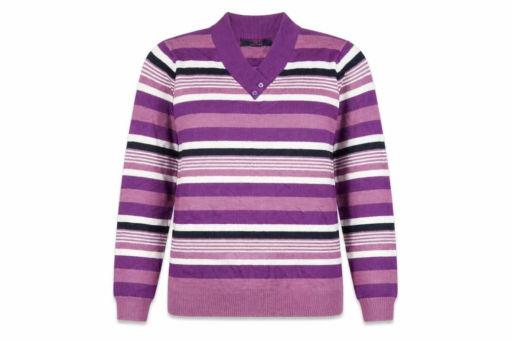 isle Womens Purple Striped Knit Pullover Jumper Size S