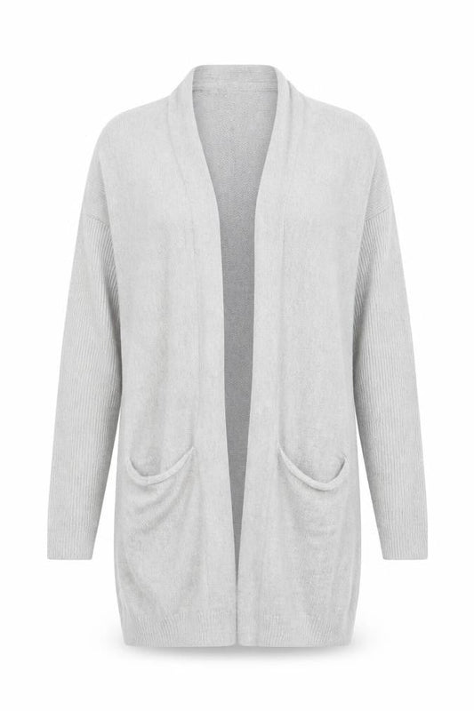 Front view of Miss Selfridge women’s grey cardigan jumper, size S