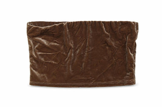 Front view of Miss Guided women’s brown velvet cropped tank, size UK 10