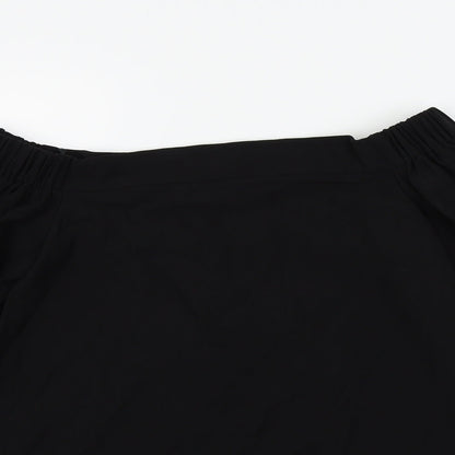 Close-up detail of River Island women’s black basic blouse, size UK 8