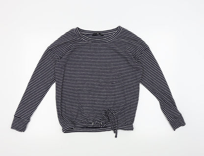 Front view of F&F women’s blue striped jumper, size UK 12