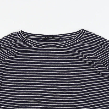 Close-up detail of F&F women’s blue striped jumper, size UK 12