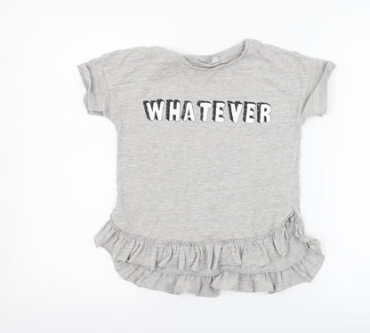 Front view of Matalan girls’ grey basic t-shirt, size 9, years - whatever