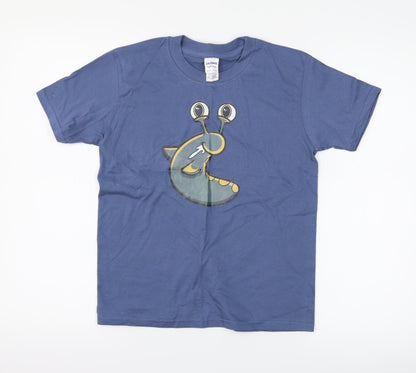 Front view of Gildan boys’ blue basic t-shirt, size 9-10, years - slug
