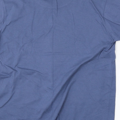 Brand and care label for Gildan boys’ blue basic t-shirt, size 9-10, years - slug