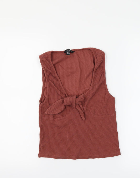 New Look Womens Brown   Cropped Tank Size 14  - tie front