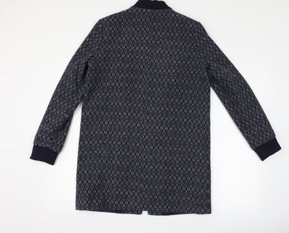 Back view of Red Herring women’s blue geometric overcoat coat, size UK 10