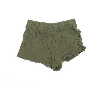 Back view of Primark women’s green paperbag shorts, size UK 8