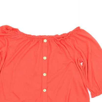 Close-up detail of Papaya women’s red basic blouse, size UK 12