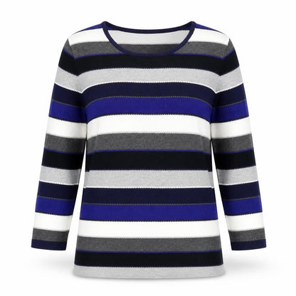 Just Elegance Womens Blue Striped  Pullover Jumper Size M