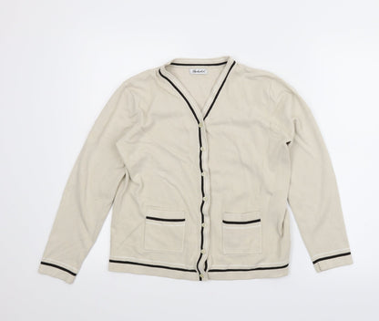 Front view of Berkertex women’s beige cardigan jumper, size UK 14