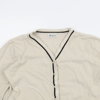 Close-up detail of Berkertex women’s beige cardigan jumper, size UK 14
