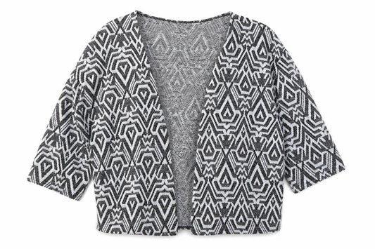 Front view of Divided women’s black geometric knit cardigan jumper, size L