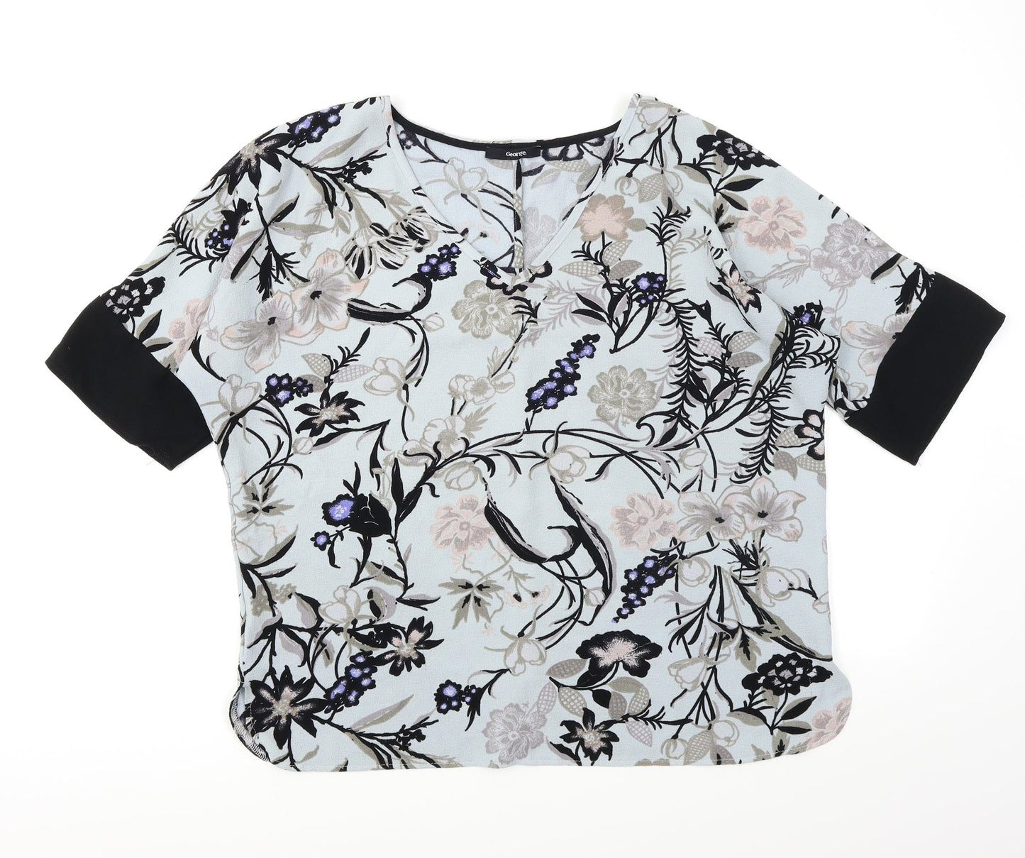 George Womens Blue Floral  Basic Blouse Size 12