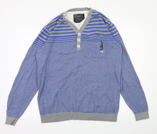NEXT Mens Blue Striped  Pullover Hoodie Size L