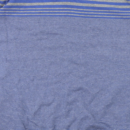 Brand and care label for Next men’s blue striped pullover hoodie, size L