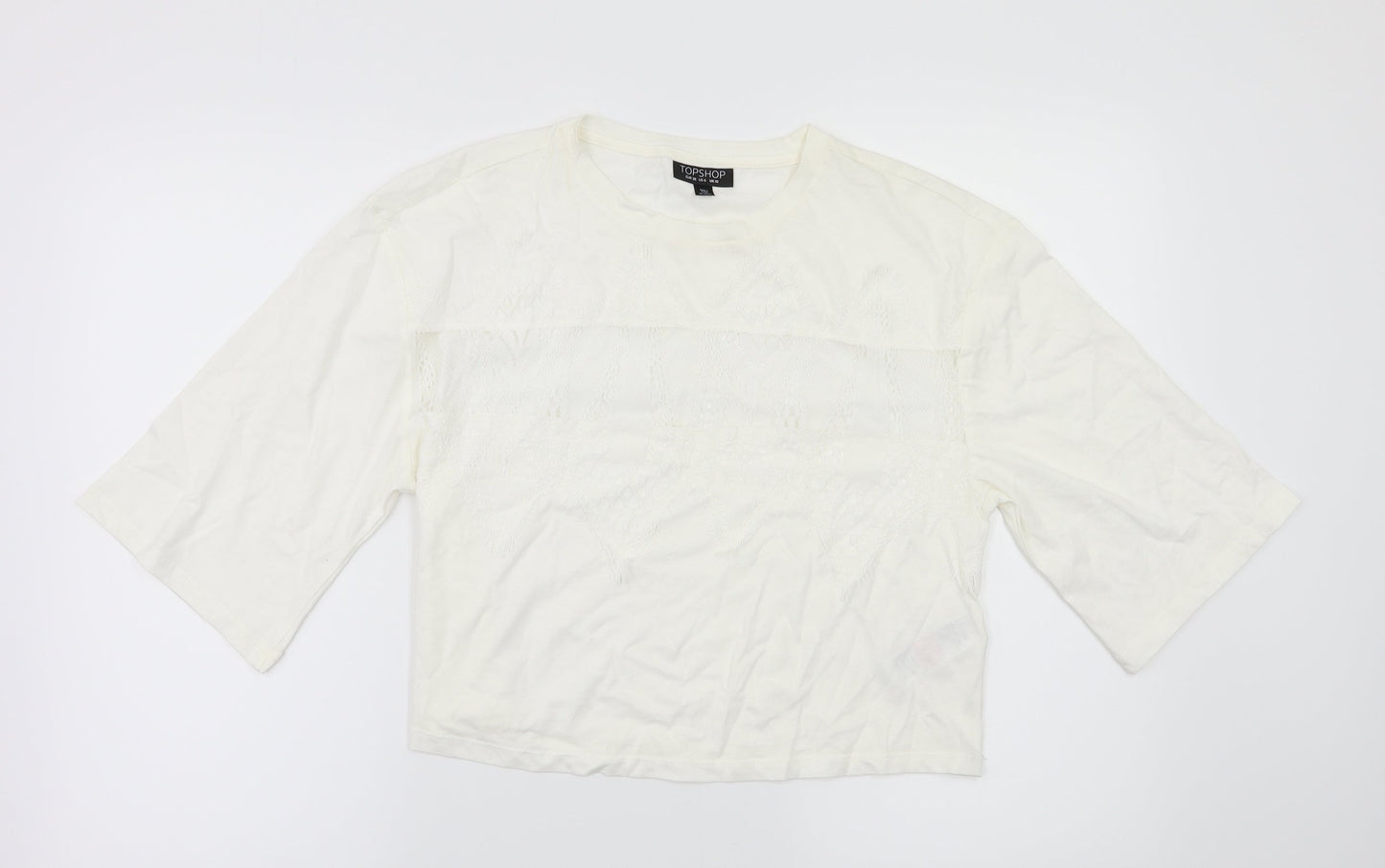 Topshop Womens White Floral  Basic T-Shirt Size 10
