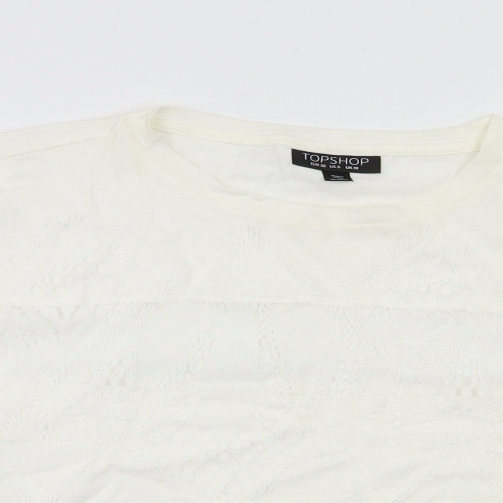 Topshop Womens White Floral  Basic T-Shirt Size 10