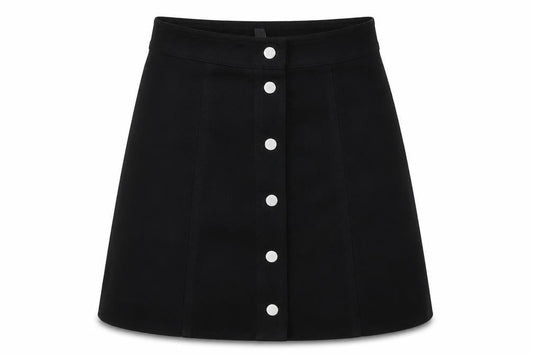 Front view of H&M women’s black a-line skirt, size UK 8