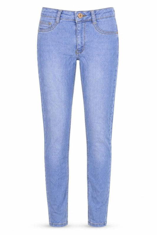 Front view of ginatricct women’s blue skinny jeans, size S, 28-inch leg