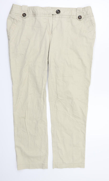 Additional front view of Flame women’s beige trousers, size UK 16, 28-inch leg