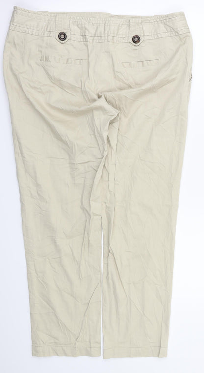Back view of Flame women’s beige trousers, size UK 16, 28-inch leg