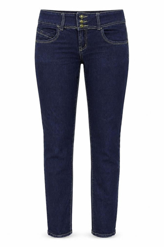 Front view of miss cherry women’s blue skinny jeans, size UK 31, in, 31-inch leg