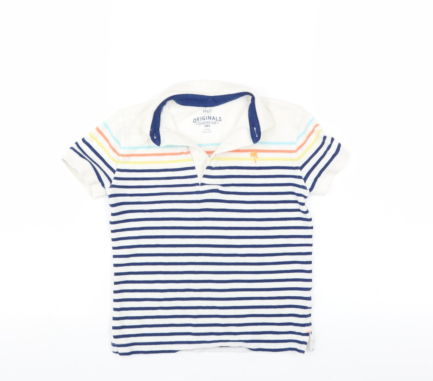 Marks and Spencer Boys White Striped  Basic Polo Size 5-6 Years