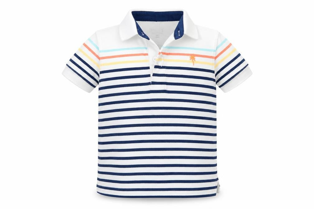 Marks & Spencer Boys White Striped  Basic Polo Size 5-6 Years