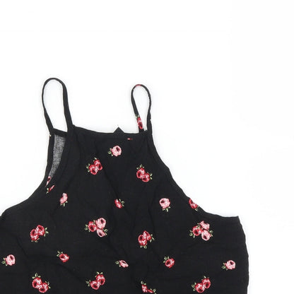 Close-up detail of New Look girls’ black floral basic blouse, size 10, years