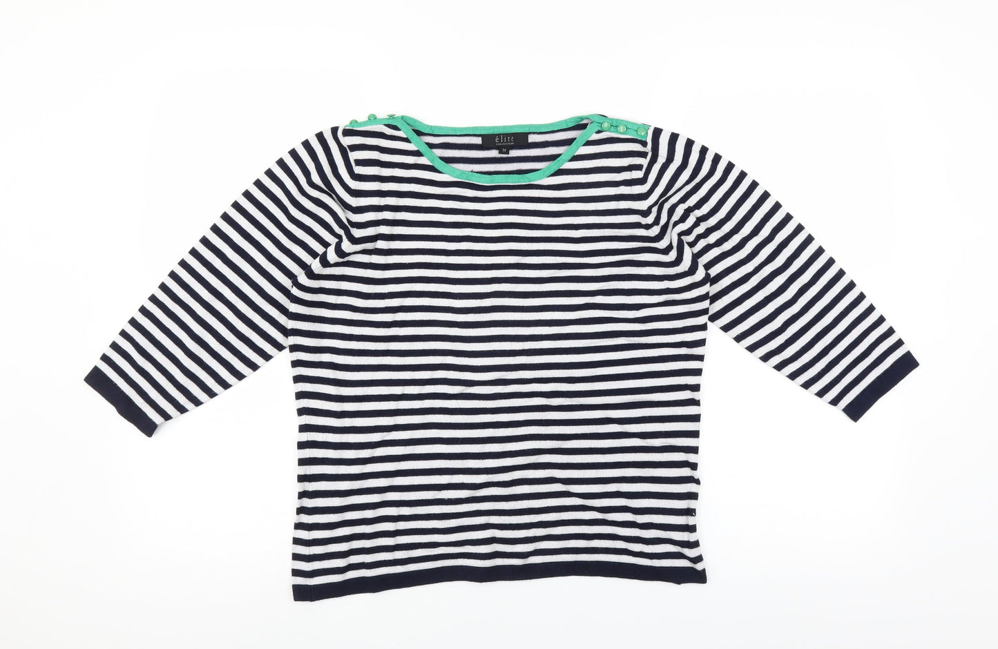 Elite Collection Womens Blue Striped  Pullover Jumper Size M