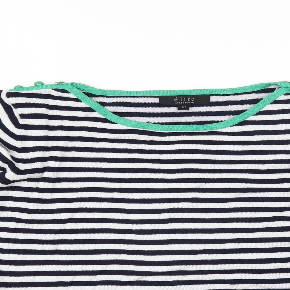Elite Collection Womens Blue Striped  Pullover Jumper Size M