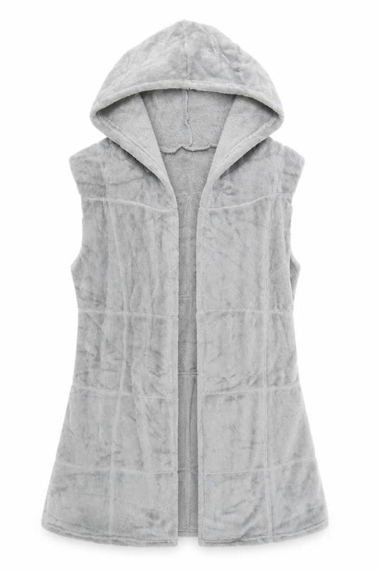 Front view of Preworn women’s grey fleece jacket, size L