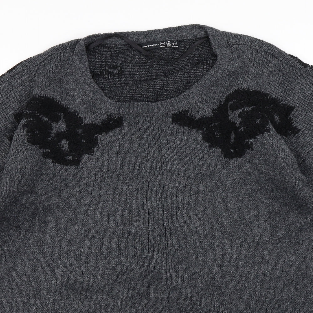 Atmosphere Womens Grey Floral Knit Pullover Jumper Size 16