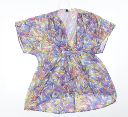Front view of Divided by H&M women’s multicoloured floral chiffon basic blouse, size UK 10, - kaftan