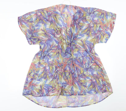 Back view of Divided by H&M women’s multicoloured floral chiffon basic blouse, size UK 10, - kaftan
