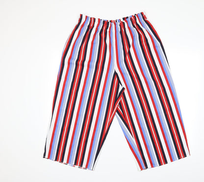 Additional front view of George women’s blue striped trousers, size UK 14, 20-inch leg