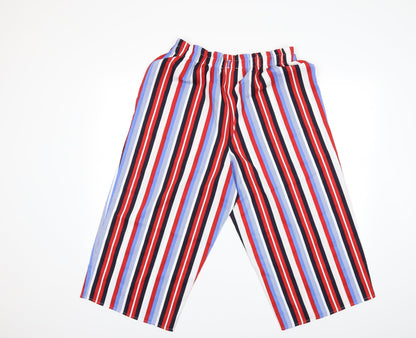 Back view of George women’s blue striped trousers, size UK 14, 20-inch leg