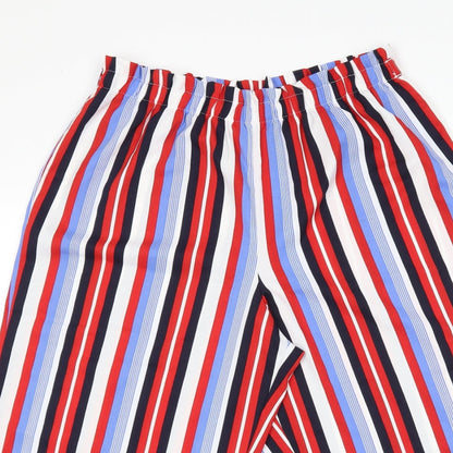 Close-up detail of George women’s blue striped trousers, size UK 14, 20-inch leg