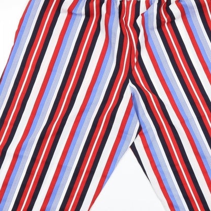 Brand and care label for George women’s blue striped trousers, size UK 14, 20-inch leg