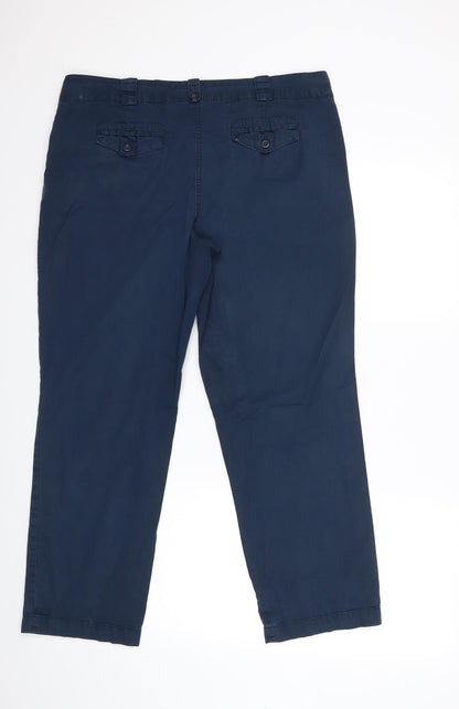 Back view of Debenhams women’s blue trousers, size UK 14, 28-inch leg