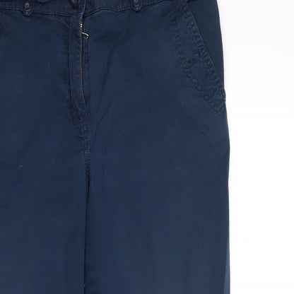 Close-up detail of Debenhams women’s blue trousers, size UK 14, 28-inch leg