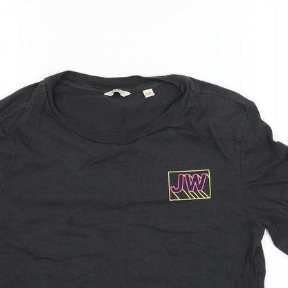 Close-up detail of Jack Wills women’s black basic t-shirt, size UK 6