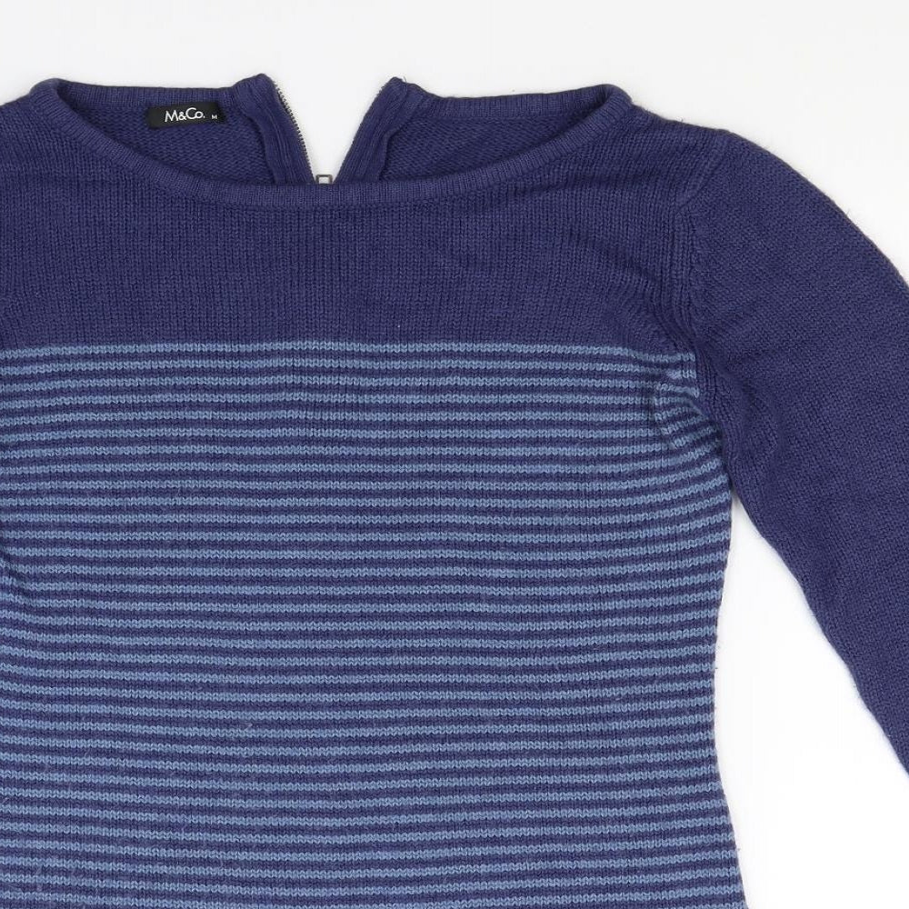 M&Co Womens Blue Striped Knit Jumper Dress  Size M