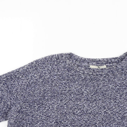 Close-up detail of Tu women’s blue knit jumper, size UK 14