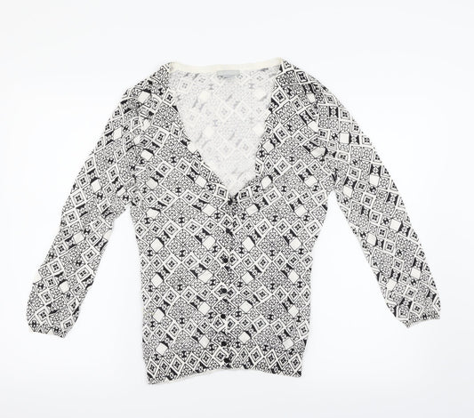 H&M Womens White Argyle/Diamond  Cardigan Jumper Size 8