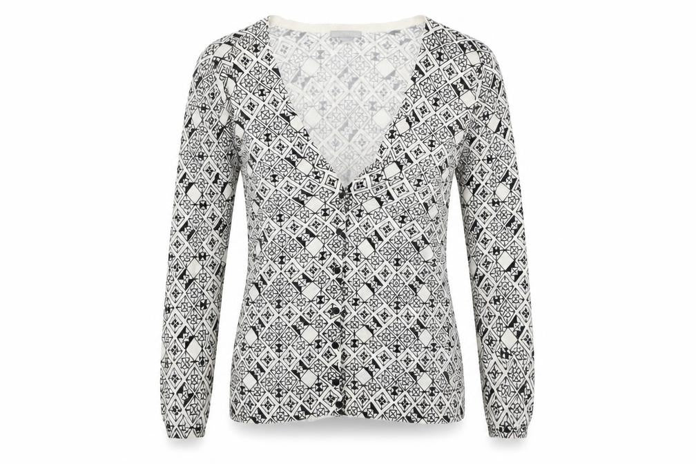 H&M Womens White Argyle/Diamond  Cardigan Jumper Size 8